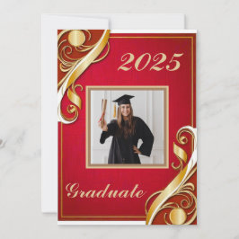 Invitación Graduación blanca de oro rojo 2025