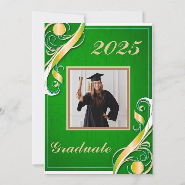 Invitación Graduación blanca de oro verde 2025 (Anverso)