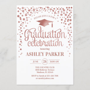 Invitación Graduación - Blanco dorado Rosa
