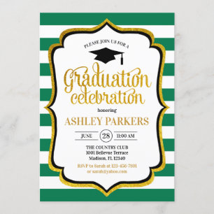 Invitación Graduación - Blanco Oro Verde