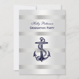 Invitación Graduación Blu Anchor Silver Wt BG V De La Armada 