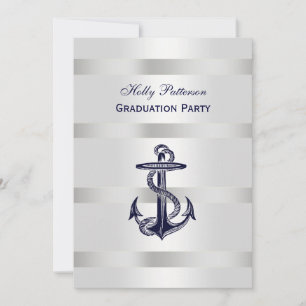 Invitación Graduación Blu Anchor Silver Wt BG V De La Armada 