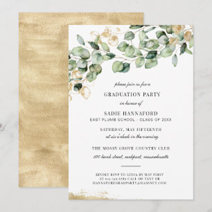 Invitación Graduación Botánica de Oro Rústico Eucalyptus