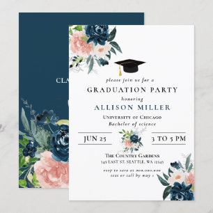 Invitación Graduación botánica floral de Rubor de la Marina R