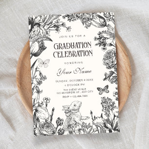 Invitación graduación botánica floral vintage