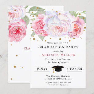 Invitación Graduación Botánica Rústica Rubor Gold Floral