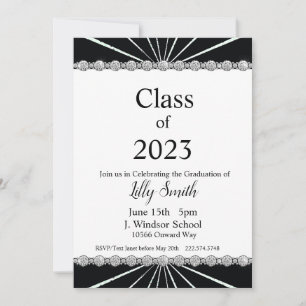 Invitación Graduación Burst Invitation Black & White 2023