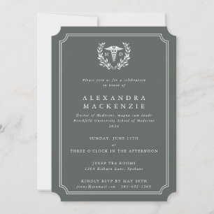 Invitación Graduación Caduceo Gris-Verde/Blanco MD