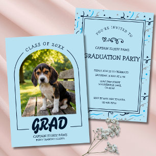 Invitación Graduación Canina Foto de Mascota Bebé Azul y Azul