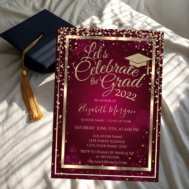 Invitación Graduación Cap Diamonds Estrellas Graduación Roja (Subido por el creador)