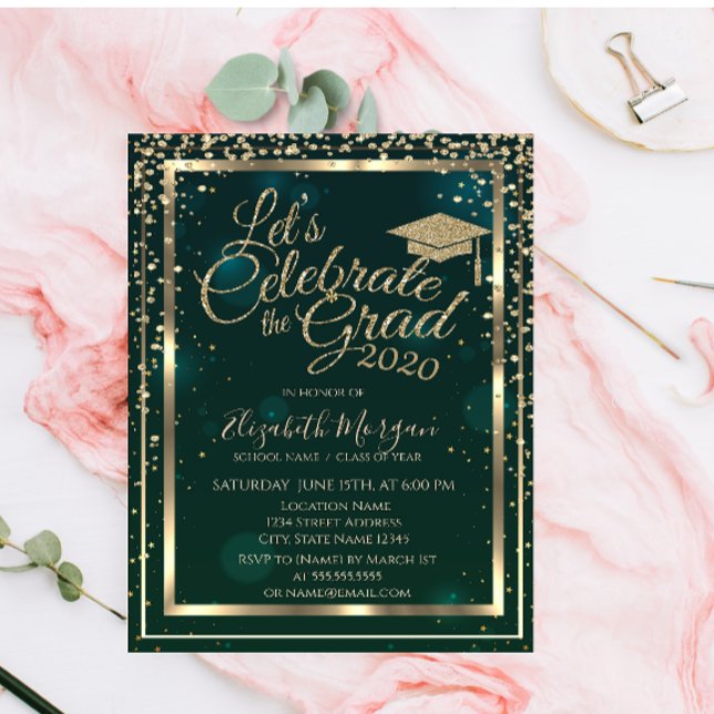 Invitación Graduación Cap Diamonds Estrellas Graduación Verde (Subido por el creador)