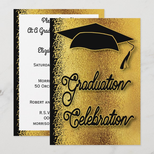 Invitación Graduación Celebración Grad Fiesta Faux Gold Moder (Anverso / Reverso)