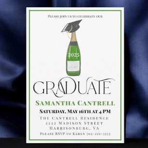 Invitación Graduación Champagne con Graduación Cap Clase de