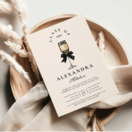 Invitación Graduación Champán Perla de Lazo Negro