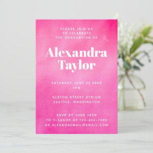 Invitación Graduación Chic Moderna de Acuarela Rosa Brillante