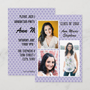 Invitación Graduación Chic Moderno 3 Fotos Púrpura Cuatro Hoj