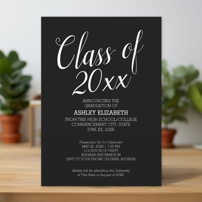 Invitación Graduación - Clase de Fiesta de Mod Blanco Negro (Custom Graduation Announcement and Invitation)