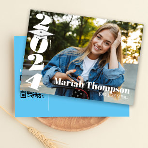 Invitación Graduación Clase De Foto Azul Claro De 2023 QR
