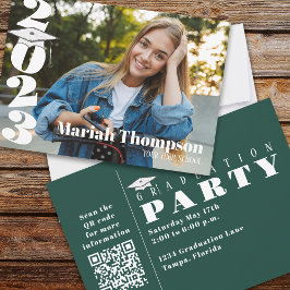Invitación Graduación Clase De Foto Verde Oscura De 2023 QR