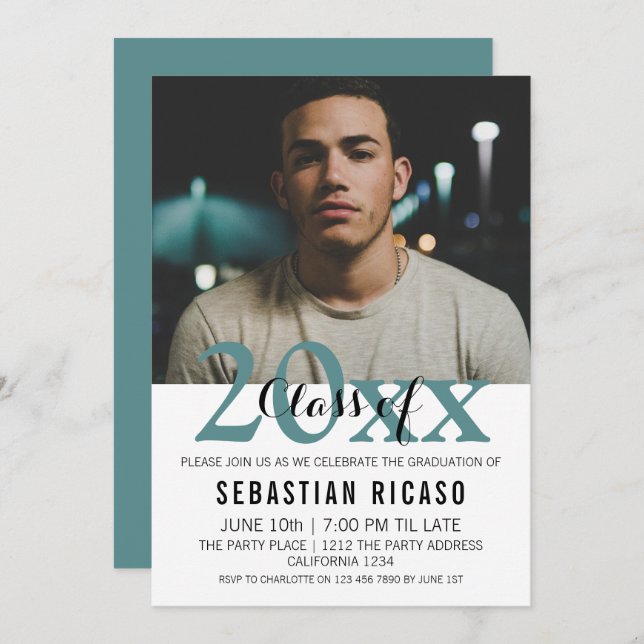 Invitación Graduación Clase de Personalizada Moderna (Verde a (Anverso / Reverso)