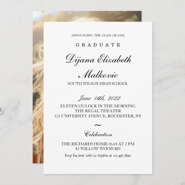 Invitación Graduación clásica (Anverso / Reverso)