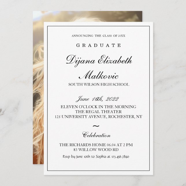 Invitación Graduación clásica (Anverso / Reverso)