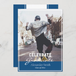 Invitación Graduación clásica azul-moderna de moda