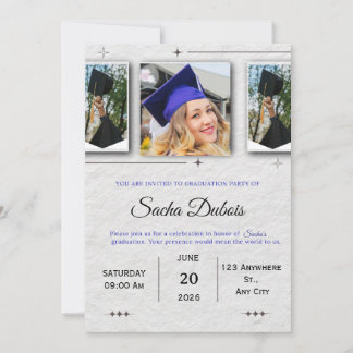 Invitación Graduación Clásica Azul y Negro