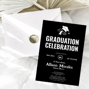 Invitación Graduación clásica clásica tradicional blanca y ne