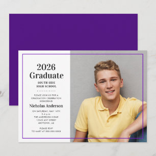 Invitación Graduación clásica de fotografía morada de graduad