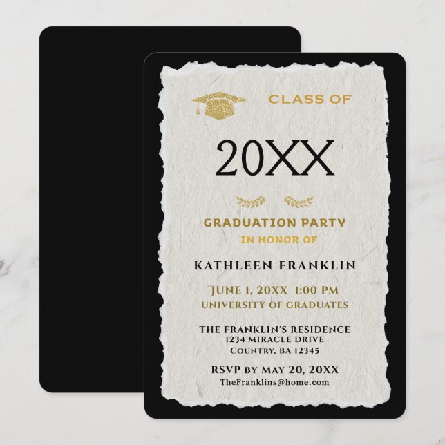 Invitación Graduación Clásica de la fiesta de graduación Eleg (Anverso / Reverso)