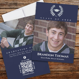 Invitación Graduación Clásica Foto Navy Laurel Laureado Azul