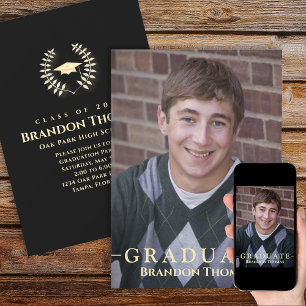 Invitación Graduación Clásica Laurel Gold