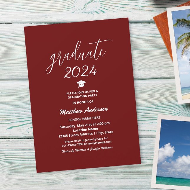 Invitación Graduación clásica moderna de Borgoña 2024 (Subido por el creador)