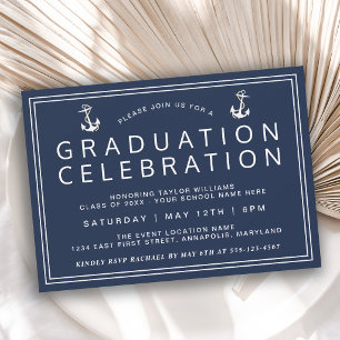 Invitación Graduación Clásica Náutica Azul Marino