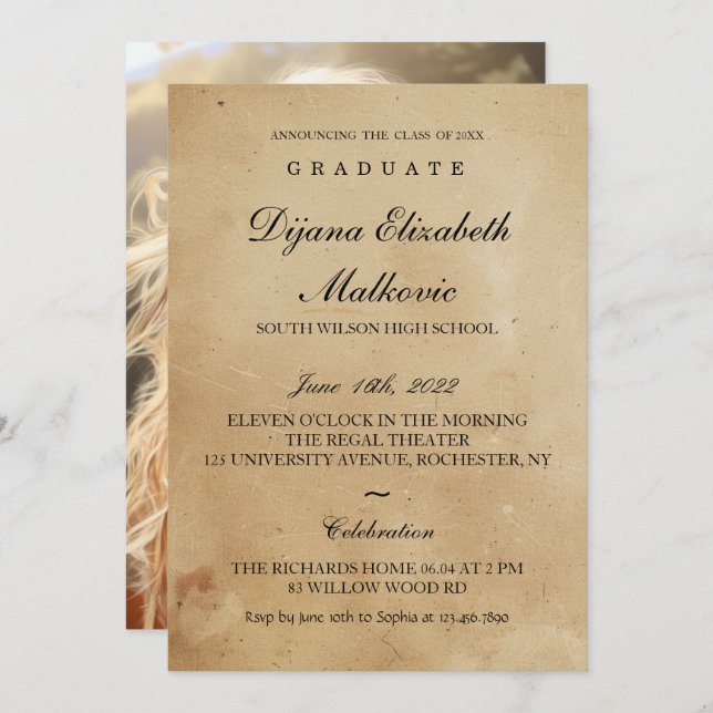 Invitación Graduación clásica rusa (Anverso / Reverso)