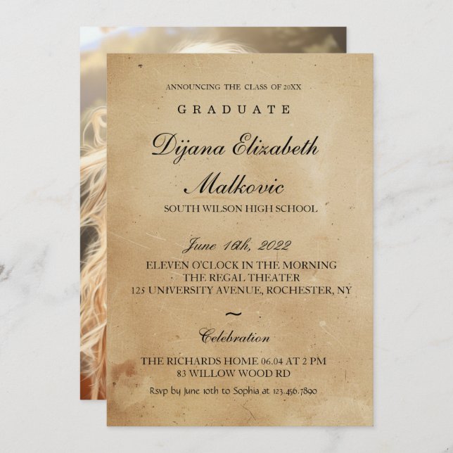 Invitación Graduación clásica rusa (Anverso / Reverso)