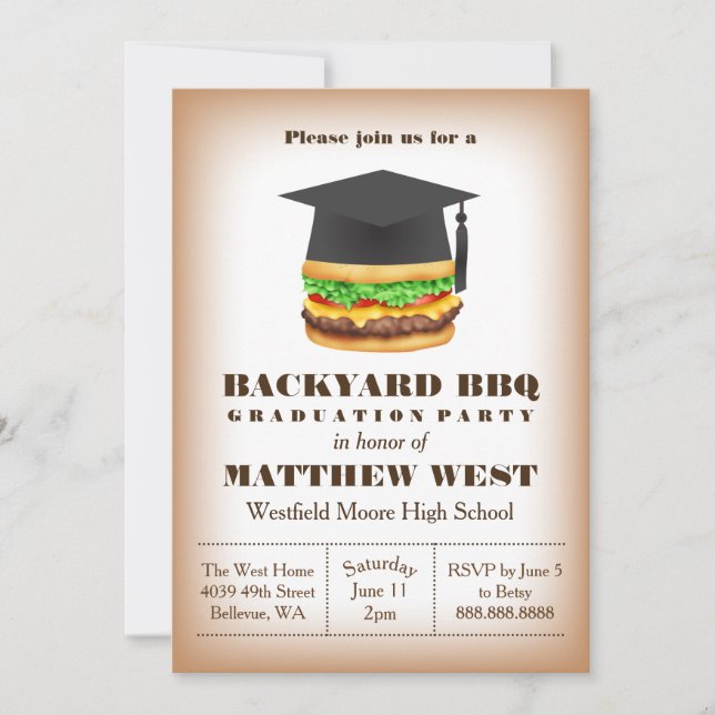 Invitación Graduación Cocina Fiesta de barbacoa de patio tras (Anverso)