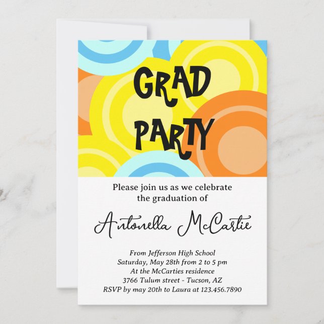 Invitación Graduación Colorful Disco Retro Fun (Anverso)