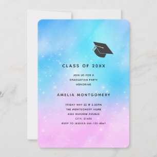 Invitación Graduación con cielo de gradiente pastel rosa y az