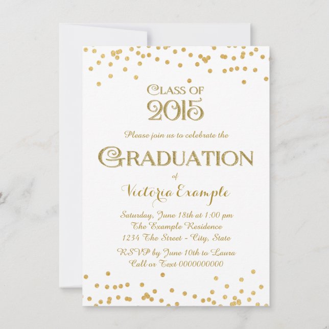 Invitación Graduación con confeti dorado (Reverso)
