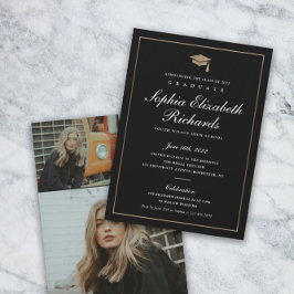 Invitación Graduación con foto clásica en oro