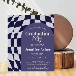 Invitación Graduación con Foto de Archivo Retro Años 70 Azul