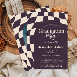Invitación Graduación con Foto de Arco Cuadriculado Púrpura R