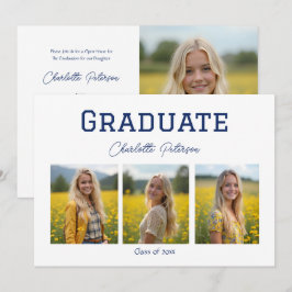 Invitación Graduación con Foto Moderna Blanca y Azul