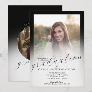 Invitación Graduación con Foto Ombre Negro y Blanco con Letra
