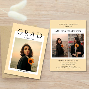 Invitación Graduación con Foto Polaroid Beige Moderno y Elega