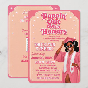 Invitación Graduación con Honores Burbujas de Chicle Rosa