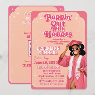 Invitación Graduación con Honores Burbujas de Chicle Rosa