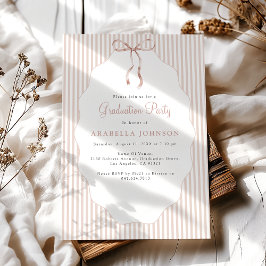 Invitación Graduación con lazo beige de rayas finas dulce